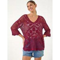 Roman Crochet Lace V-Neck Open Knit