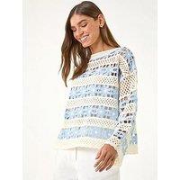 Roman Floral Stripe Crochet Knit Jumper