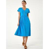 Roman Linen Look Button Midi Dress