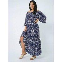 Roman Curve Printed Bardot Maxi Dress