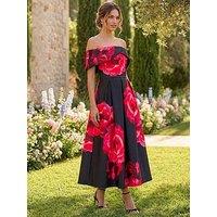 Roman Floral Print Premium Stretch Midi Dress