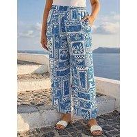 Roman Curve Postcard Print Wide Leg Trouser