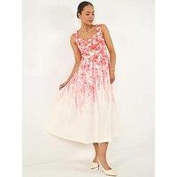 Roman Petite Floral Waist Stretch Midi Dress