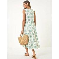 Roman Floral Motif Tiered Midi Dress