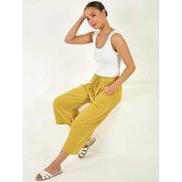 Roman Petite Linen Mix Wide Cropped Trousers