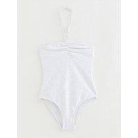 New Look 915 Girls Shell Crochet Ruched Front Halter Swimsuit - White