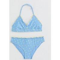 New Look 915 Girls Gingham Ditsy Print Shirred Bikini Set - Blue