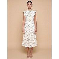 Little Mistress Polka Dot Satin Midaxi Dress - White