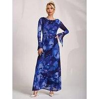 Jolie Moi Slash Neck Mesh Maxi Dress - Blue