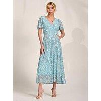 Jolie Moi Evelyn Angel Sleeve Mesh Maxi Dress - Blue