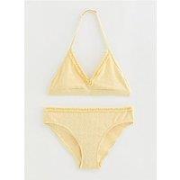 New Look 915 Girls Floral Ruffled Halterneck Bikini Set - Light Yellow