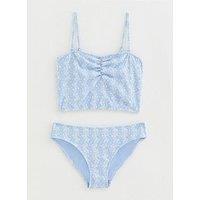 New Look 915 Girls Ribbed Floral Print Tankini Set - Blue