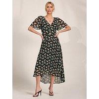 Jolie Moi Chiffon V Neck Midaxi Dress - Black