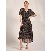 Jolie Moi Chiffon V Neck Midaxi Dress - Black