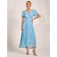 Jolie Moi Gracelyn Wrap Front Mesh Maxi Dress - Blue