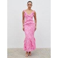 Pretty Lavish Helena Ruffle Jacquard Maxi Dress