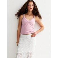 New Look 915 Lace Trim Strap Cami Top - Pink