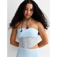 New Look 915 Girls Lace Hanky Hem Bandeau Top - Light Blue