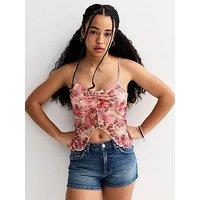 New Look 915 Girls Leopard Floral Print Mesh Split Hem Cami Top - Brown