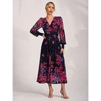 Jolie Moi Long Sleeve Printed Lace Maxi Dress - Black