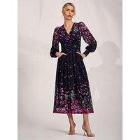 Jolie Moi Long Sleeve Printed Lace Maxi Dress - Black