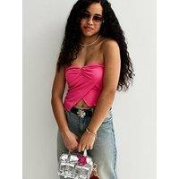 New Look 915 Girls Crinkle Texture Gathered Front Bandeau Top - Dark Pink