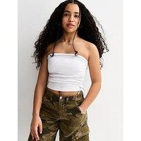 New Look 915 Ruched Side Tie Bandeau Top - White