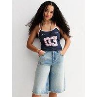 New Look 915 Girls 03 League Print Contrast Trim Vest Top - Navy