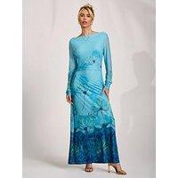 Jolie Moi Long Sleeve Slash Neck Mesh Maxi Dress - Blue