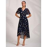Jolie Moi Pleated Chiffon Maxi Dress - Navy