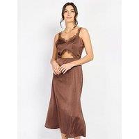 Little Mistress Chocolate Lace Trim Satin Midi Dress By Chloe Lewis - Brown
