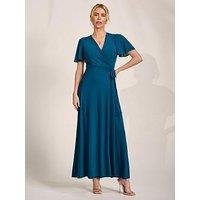 Jolie Moi Angel Sleeve Wrapped Mesh Maxi Dress - Green