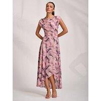 Jolie Moi Asymmetric Draped Mesh Maxi Dress - Pink