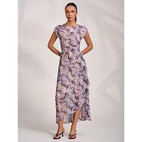 Jolie Moi Asymmetric Draped Mesh Maxi Dress - Purple