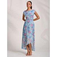 Jolie Moi Asymmetric Draped Mesh Maxi Dress - Blue