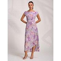 Jolie Moi Asymmetric Draped Mesh Maxi Dress - Purple