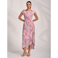 Jolie Moi Asymmetric Draped Mesh Maxi Dress - Pink