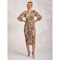 Jolie Moi Lace Long Sleeve Ruched Bodycon Dress - Green