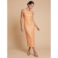 Little Mistress Sequin Waffle Midaxi Dress - Orange