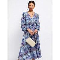 Little Mistress Peacock Print Midaxi Dress - Blue