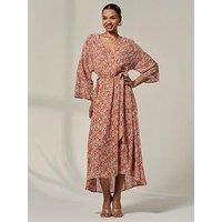 Jolie Moi Chiffon Gold Spot Patterned Midaxi Dress - Orange
