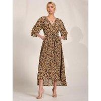 Jolie Moi Chiffon Gold Spot Patterned Midaxi Dress - Brown