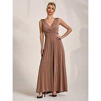 Jolie Moi Ella Wrap Bodice Jersey Maxi Dress - Brown
