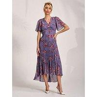 Jolie Moi Printed Chiffon Pleated Maxi Dress - Purple