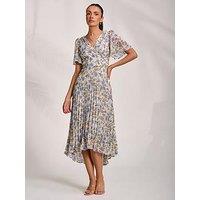 Jolie Moi Printed Chiffon Pleated Maxi Dress - Blue