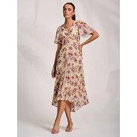 Jolie Moi Printed Chiffon Pleated Maxi Dress - Beige