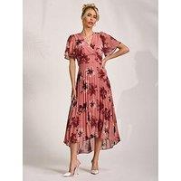 Jolie Moi Printed Chiffon Pleated Maxi Dress - Pink