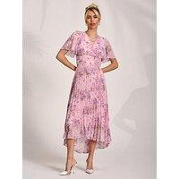 Jolie Moi Printed Chiffon Pleated Maxi Dress - Pink