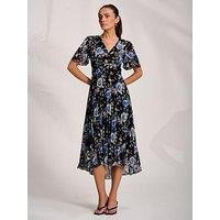Jolie Moi Printed Chiffon Pleated Maxi Dress - Black