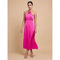 Little Mistress Satin Rosette Midaxi Dress - Pink